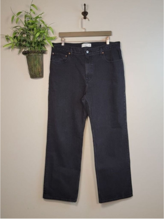 Abercrombie & Fitch Denim - AF 14 Abercrombie & Fitch 90s Relaxed High Rise Straight Jeans Wide Leg Black 32